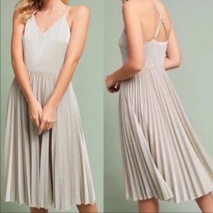 Anthropologie Elevenses Silver Shimmer
Pleated Sleeveless Midi Dress